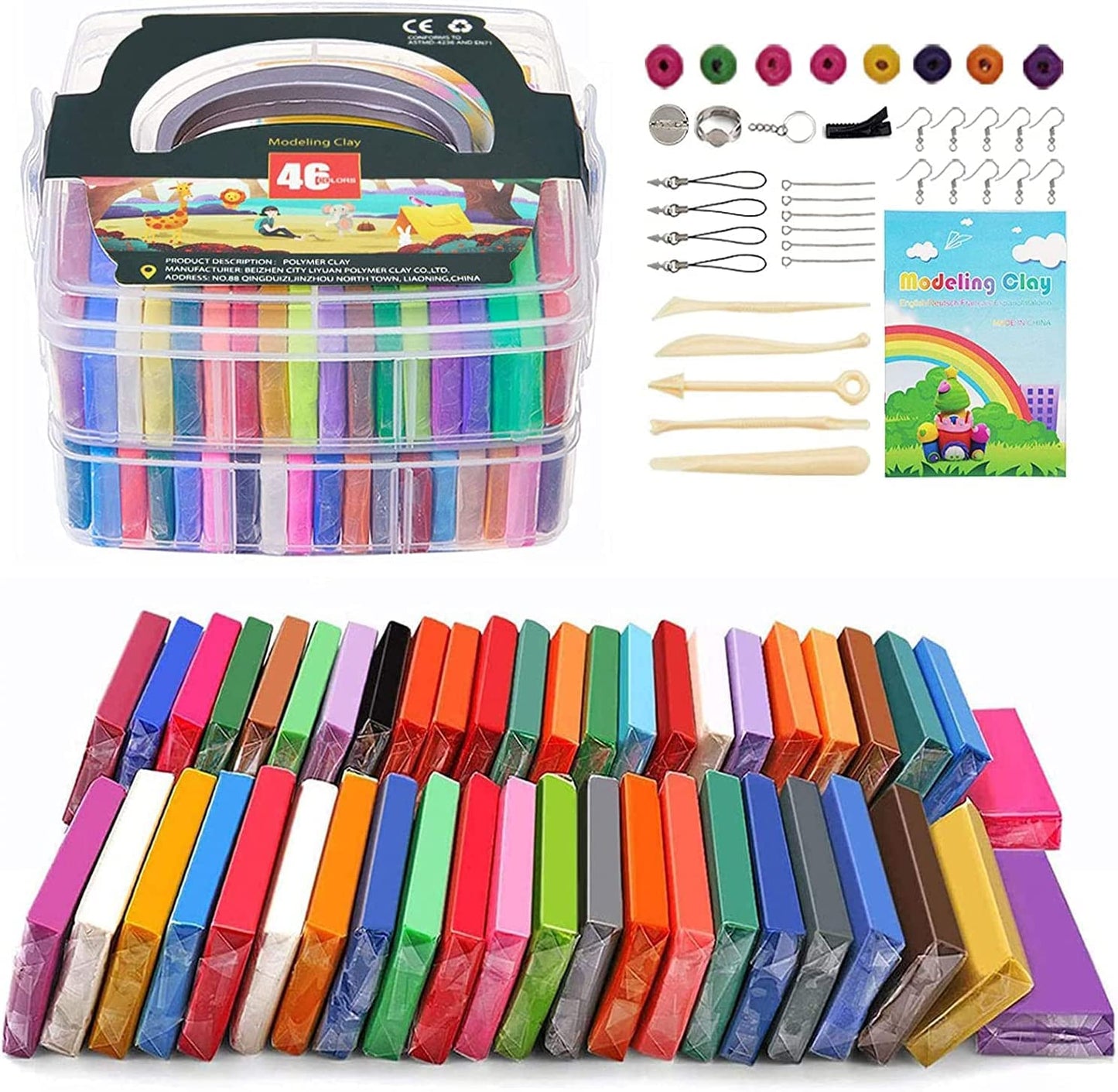 Polymer Clay - 46 Colors 1.28Kg/2.80LB Nontoxic Oven Bake Polymer Clay Blocks Set,Modelling Clay DIY Craft Kits,Best Christmas and Birthday Gifts for