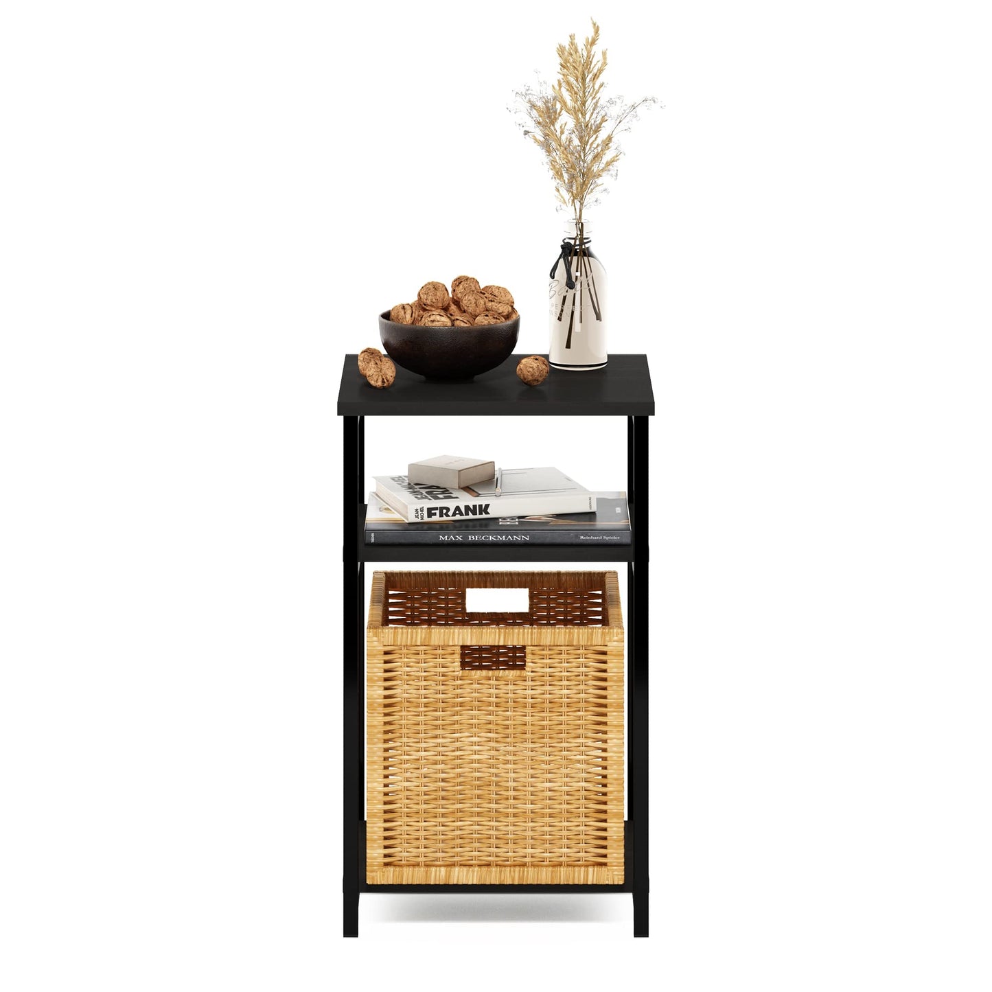 Furinno JUST Side Table, 3-Tier Metal Frame End Table with Open Shelf, Night Stand, Bedside Table, for Living Room, Bedroom, Espresso