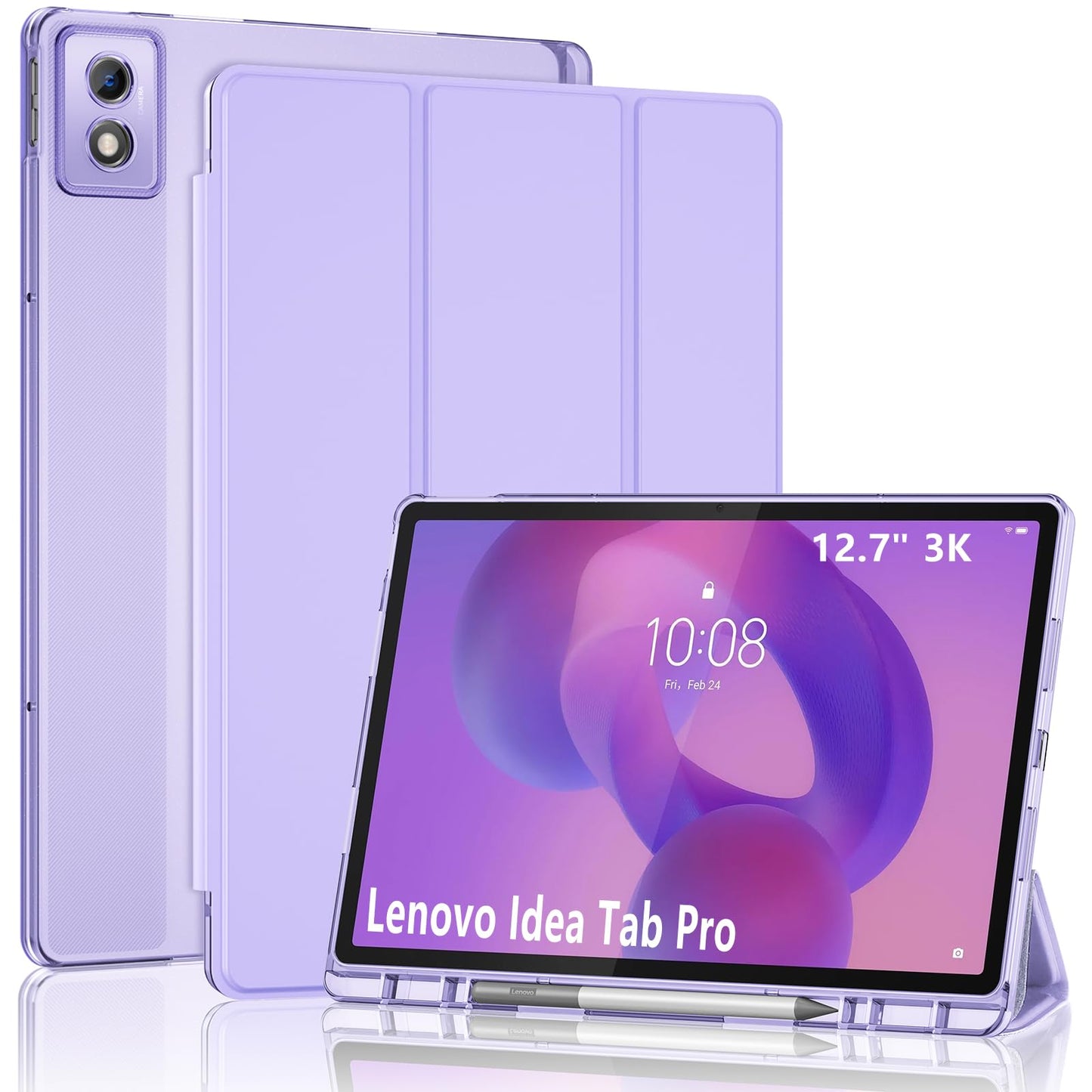 ProCase Smart Case for Lenovo Idea Tab Pro 12.7-Inch 2025 with Pen Holder, Slim Stand Tri-Fold Protective Tablet Cover Translucent Back Case Support