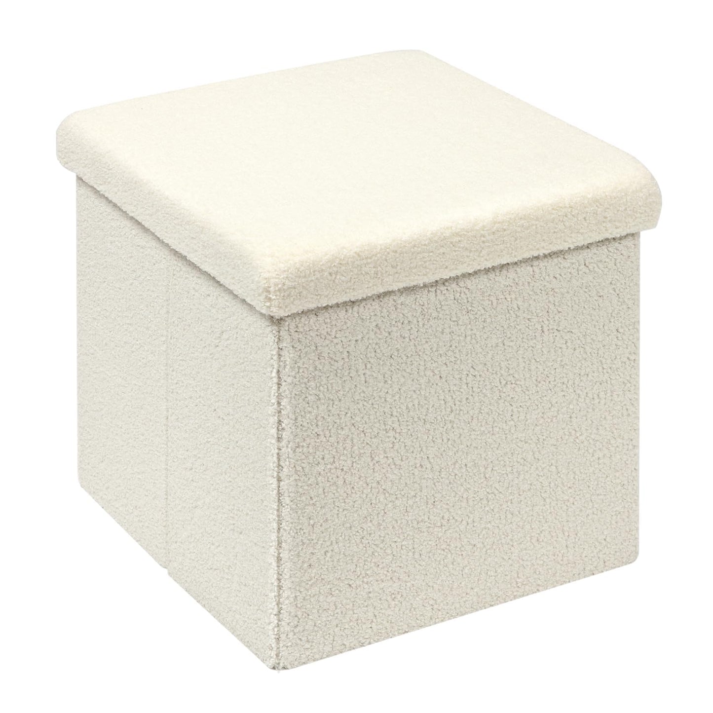 Bonlife Boucle Ottoman Storage,Foot Rest Stool Seat,Folding Footstool for Living Room,Sherpa Ottoman for Bedroom,Cream,40x40x40cm