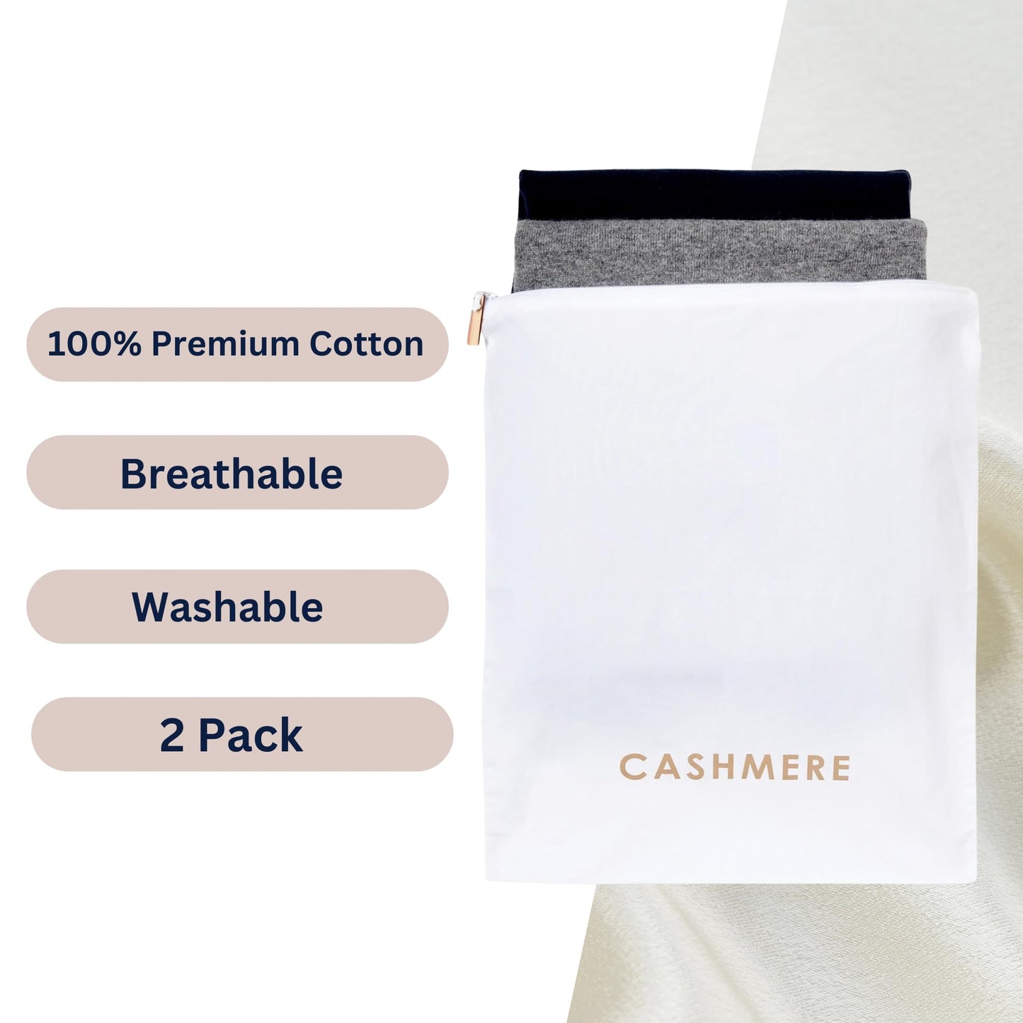 Delicates, Cashmere Wool Sweater Storage Bag Pouch Set with integrated Cedar Wood (Wool)