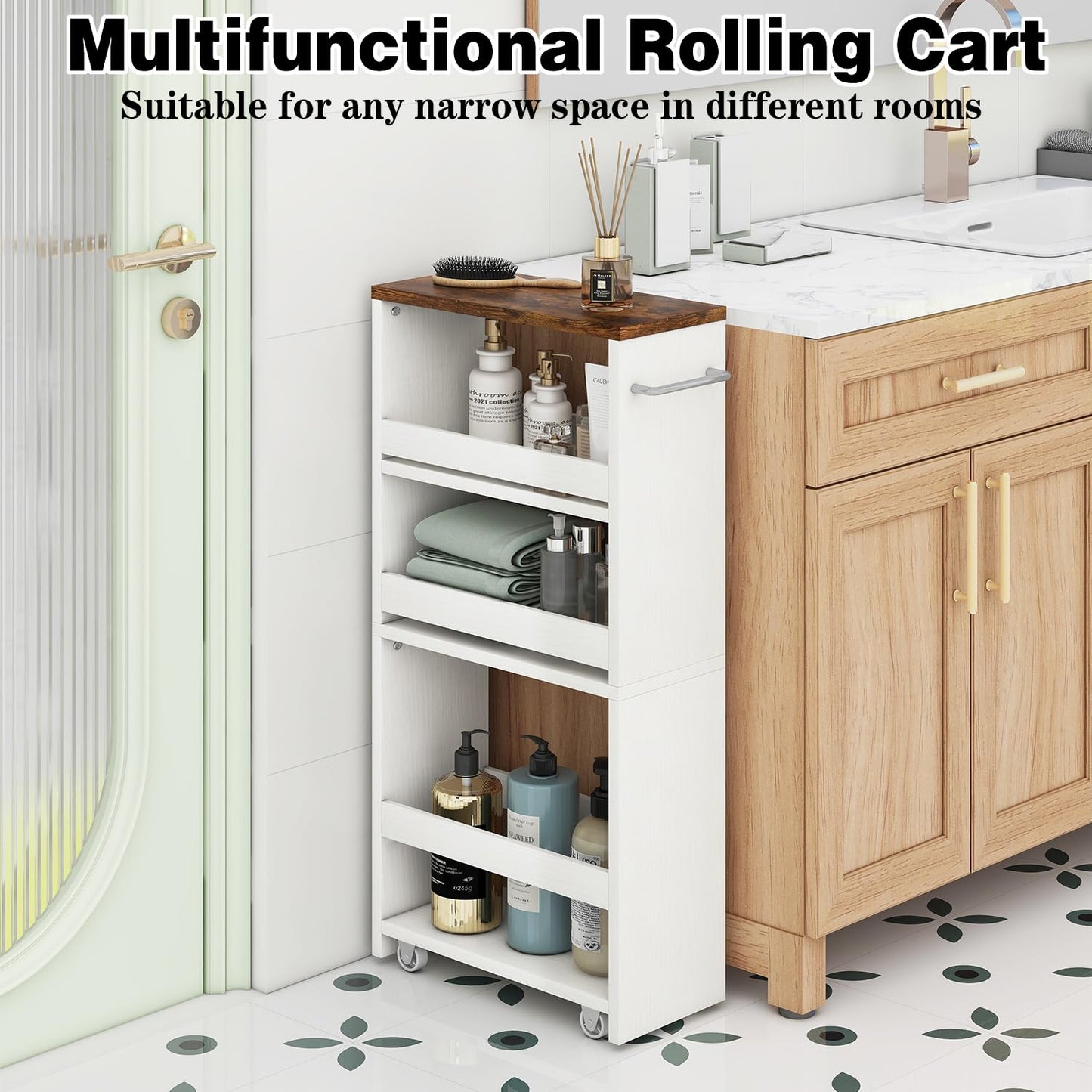 IBUYKE Slim Storage Cart Skinny Rolling Cart Utility Trolley WST005W