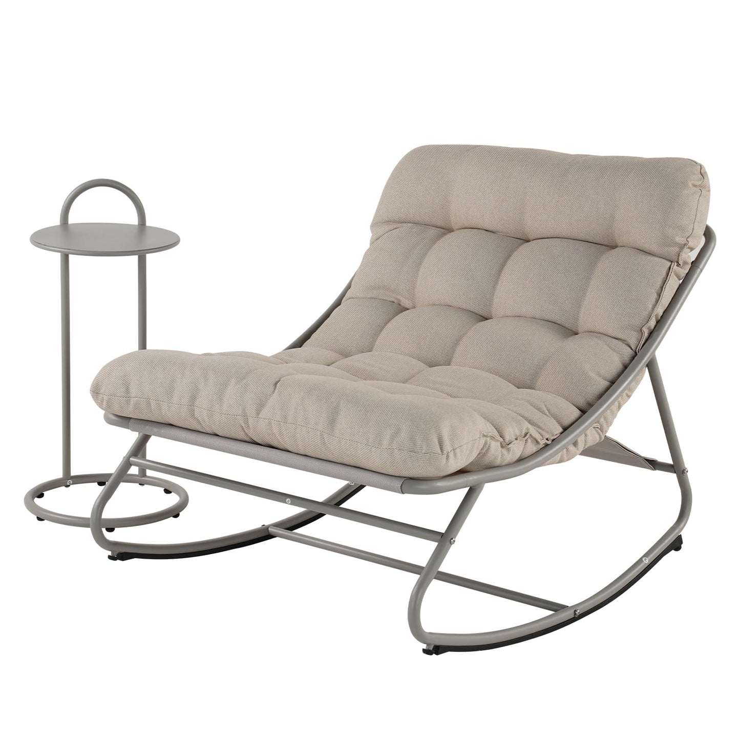 Grand patio Rocking Chair with Side Table, Garden Lounge Chair with Removable Water-resistant Cushion for Adults, for Patio, Garden, Living Room