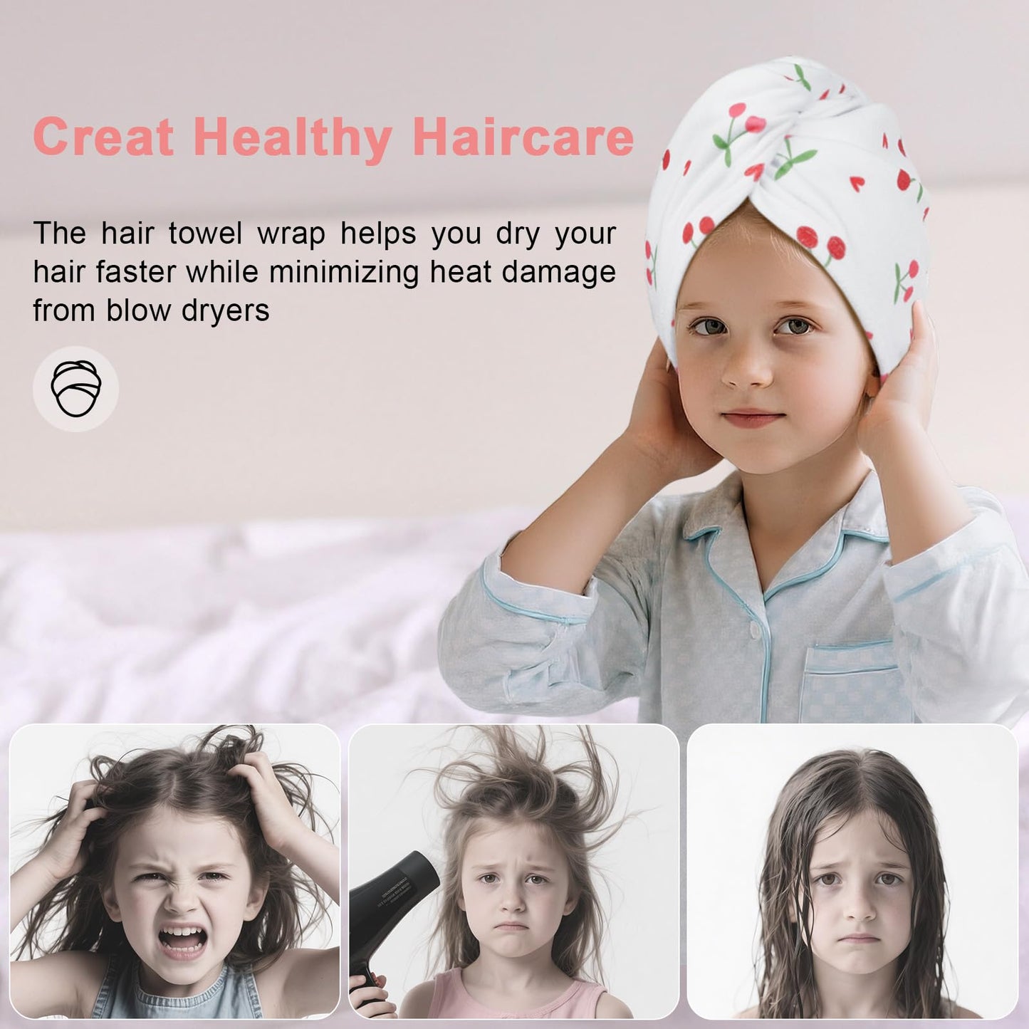 Unicorn Castle 2 Pack Kids Microfibre Hair Towel Wrap, Absorbent