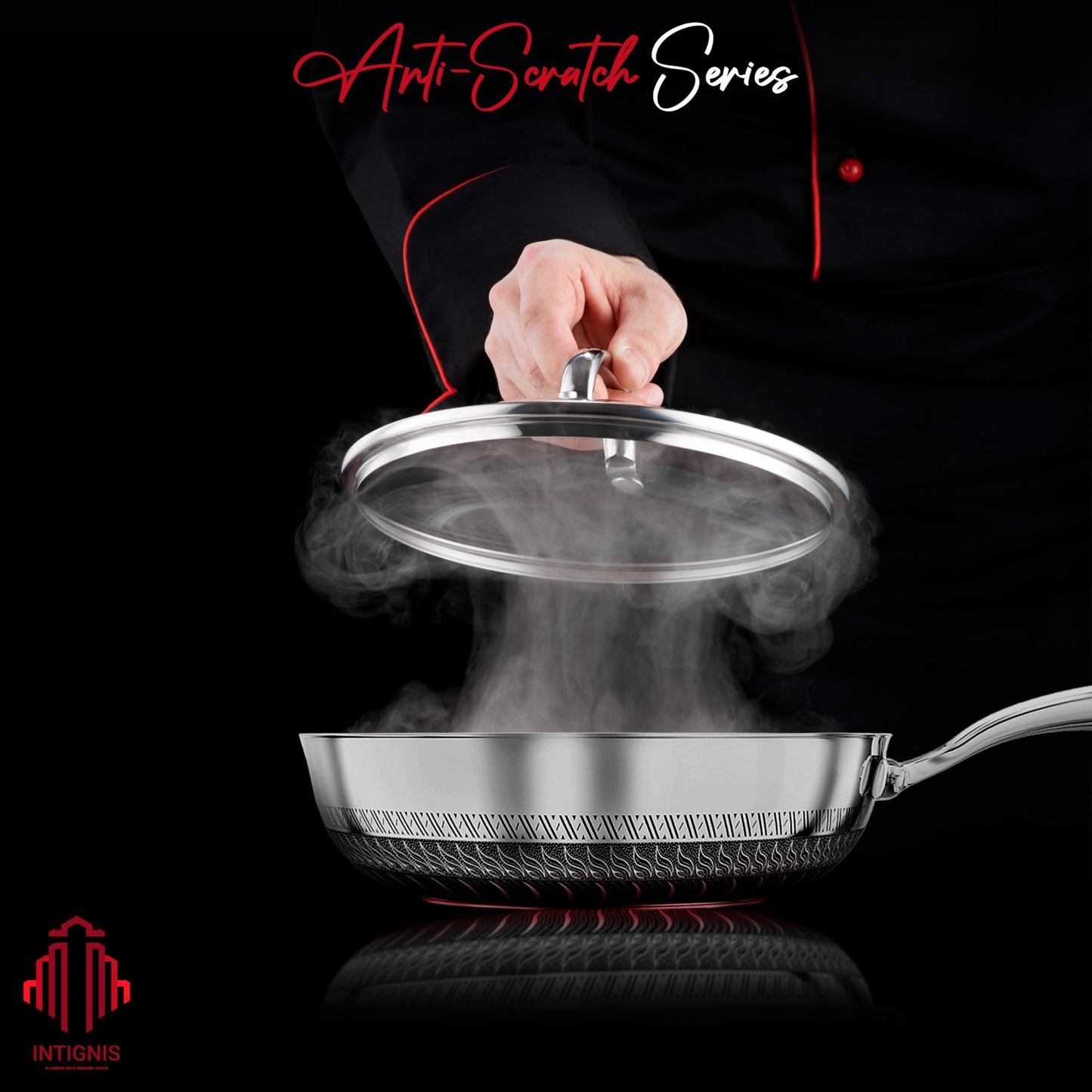Premium Frying Pan with Lid  28 cm/ 11 Inches  Non-Stick | Scratch Resistant | Extra Deep Large | Chemical Free | Stainless Steel Skillet | Honey
