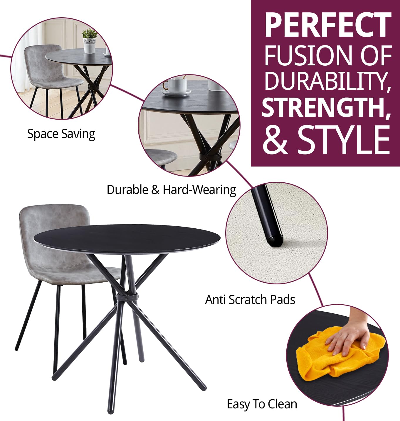 Hallowood Furniture Cullompton 90cm Round Dining Table and Chairs Set 2