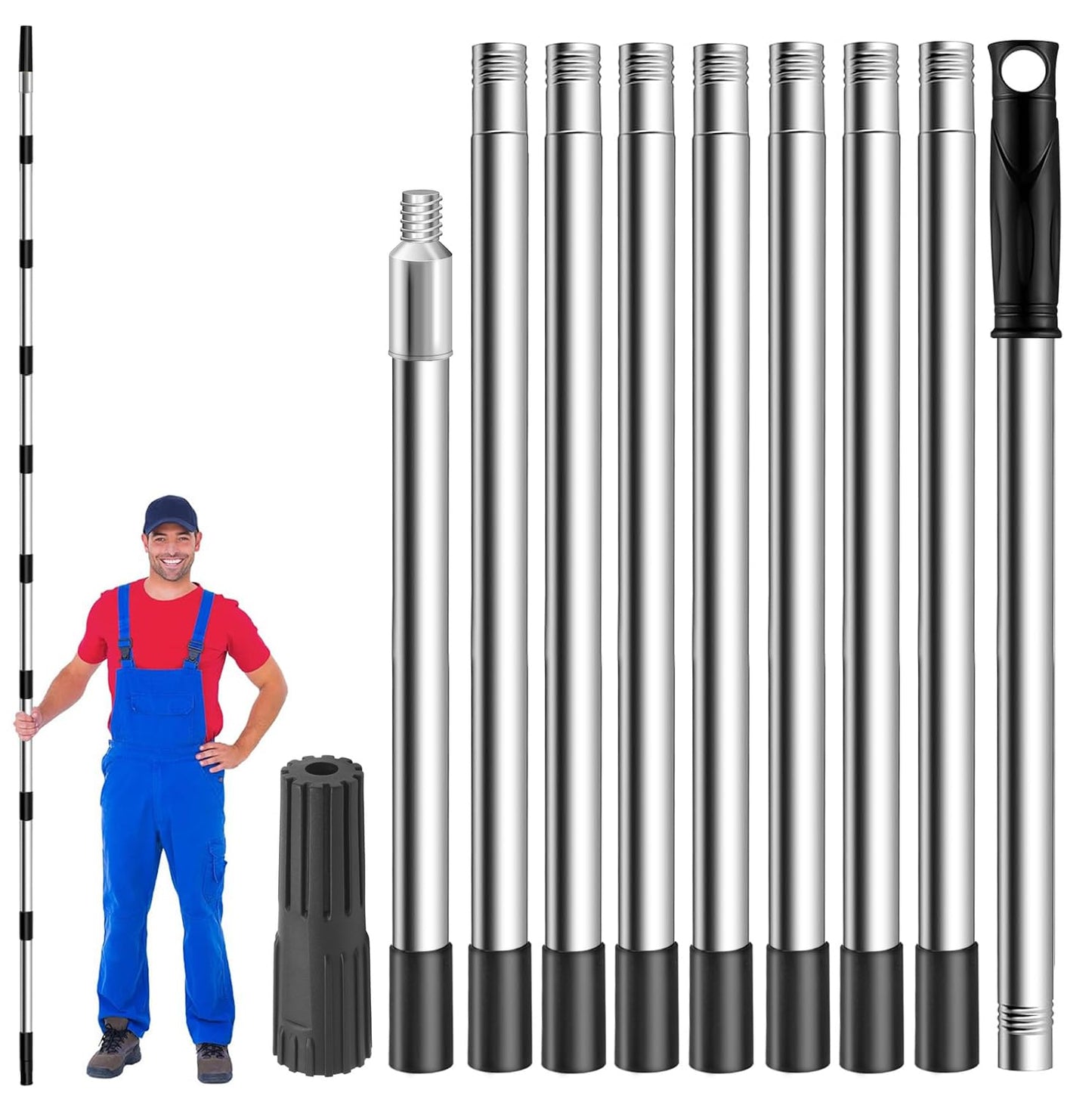 Paint Roller Extension Pole 11.8ft/3.6m, 10 Segmented Lightweight Stainless Steel Telescopic Pole, Extension Pole with Tapered Adapter, Extendable