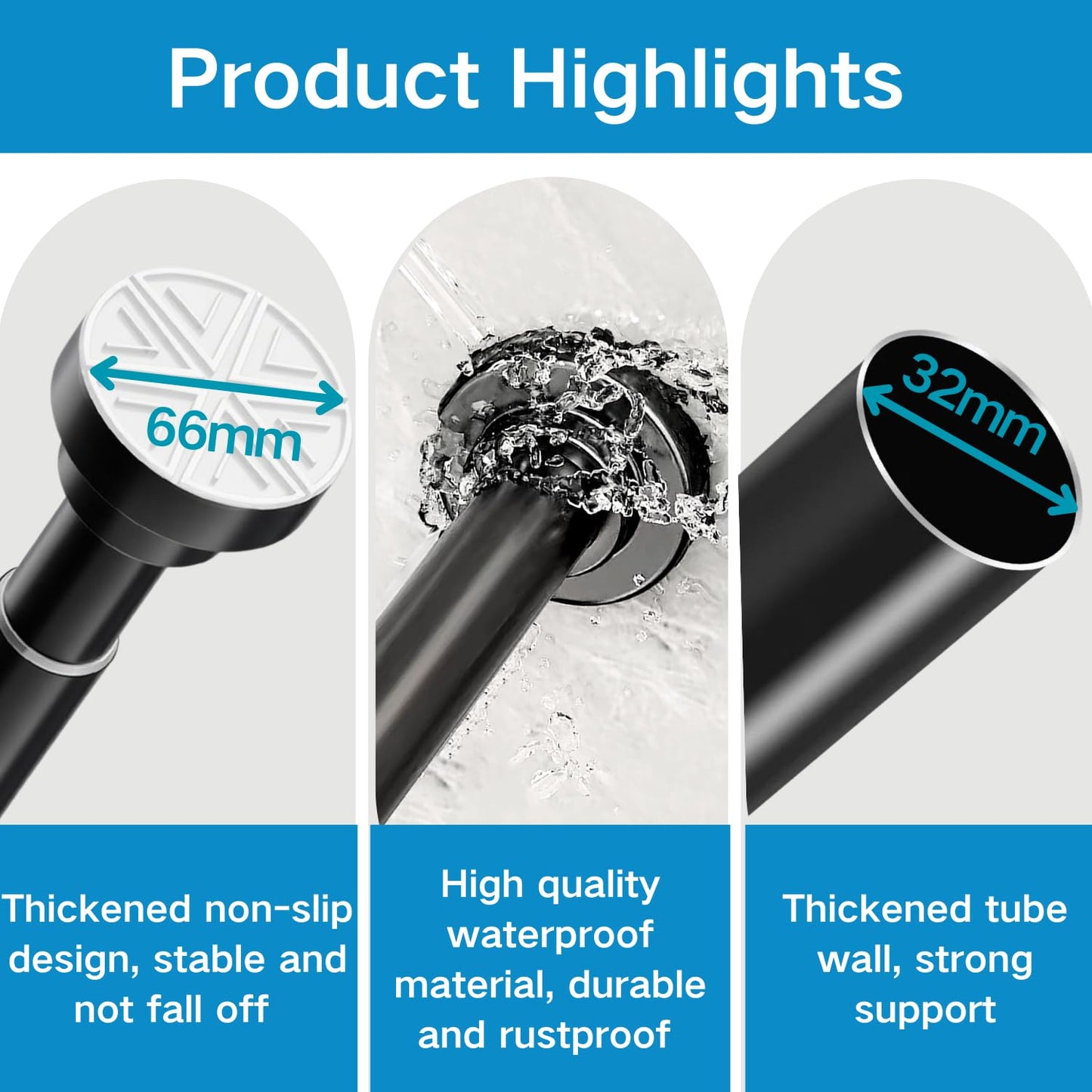 Curtain Poles No Drilling Tension Curtain Rods Extendable Shower Curtain Pole Heavy Duty Tension Rod Shower Pole for Bathroom, Window, Door, Closet