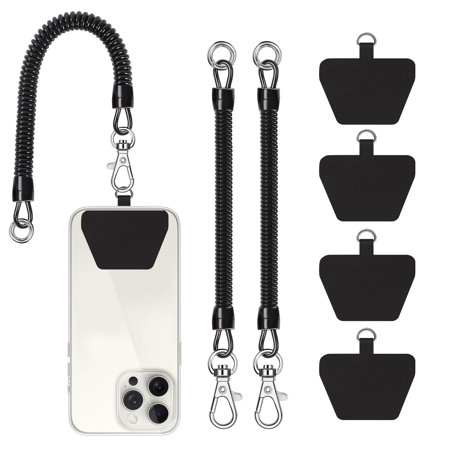 COCASES Phone Lanyard, Universal Theftproof Anti-Lost Elastic Tether Wrist Strap with Patch Compatible with Most Smartphones(Black*2)