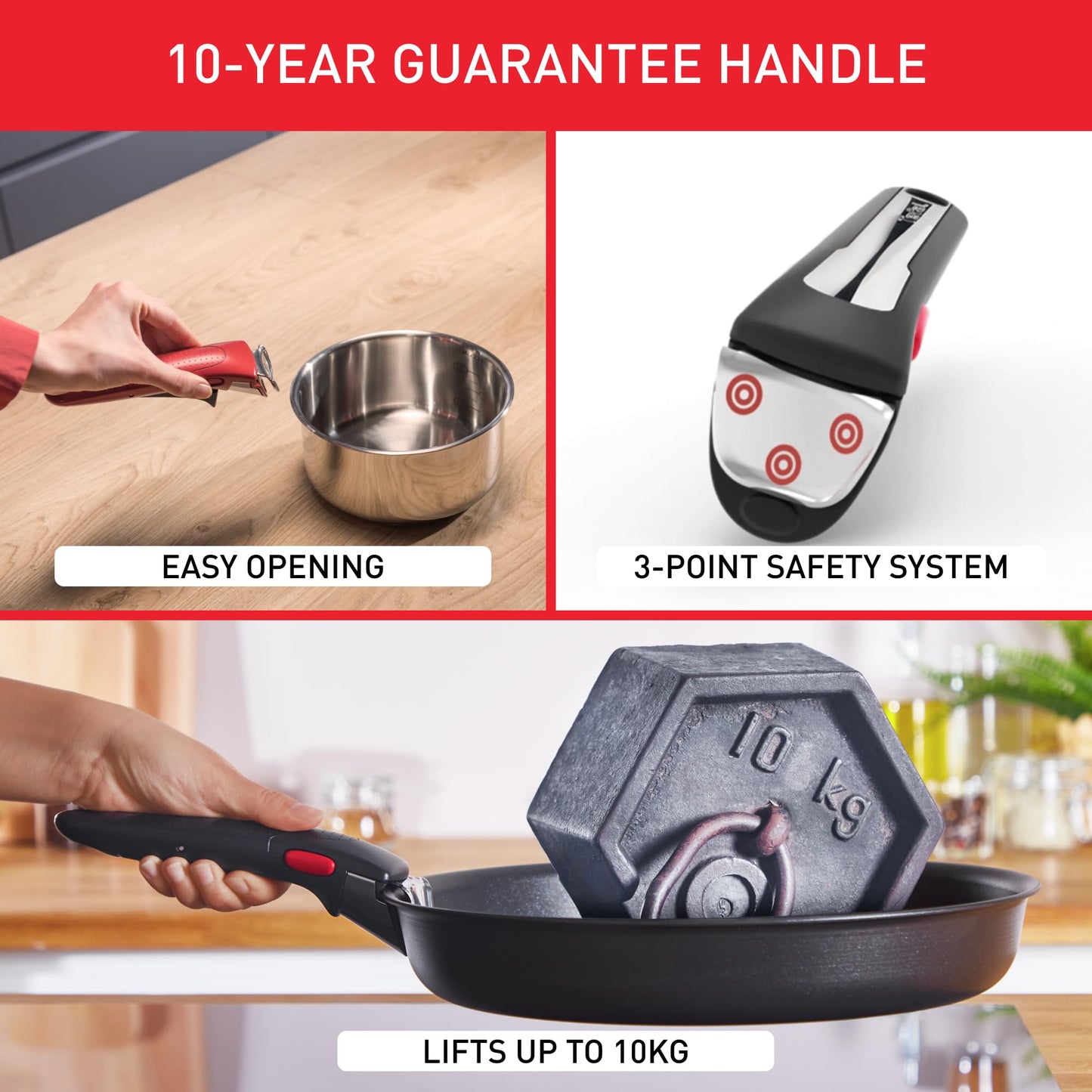 Tefal Ingenio Easy ON 3 Piece Non-Stick Pan Set, 24&28 cm Frying Pans, Bakelite Handle, Easy Cleaning, Heat Indicator, Non-Induction Black, L1599302