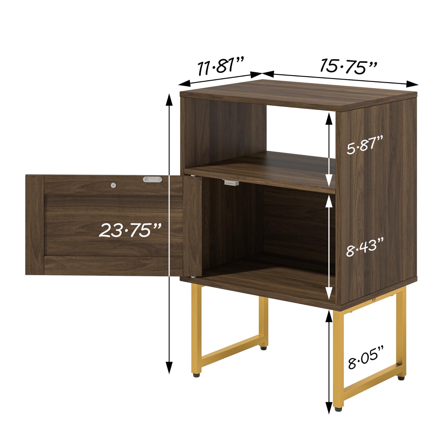 JERX Rattan Bedside Table, Farmhouse Wood Nightstand with Storage Drawer and Open Shelf Small Bedside Cabinet for Bedroom,Living Room,Office Walnut