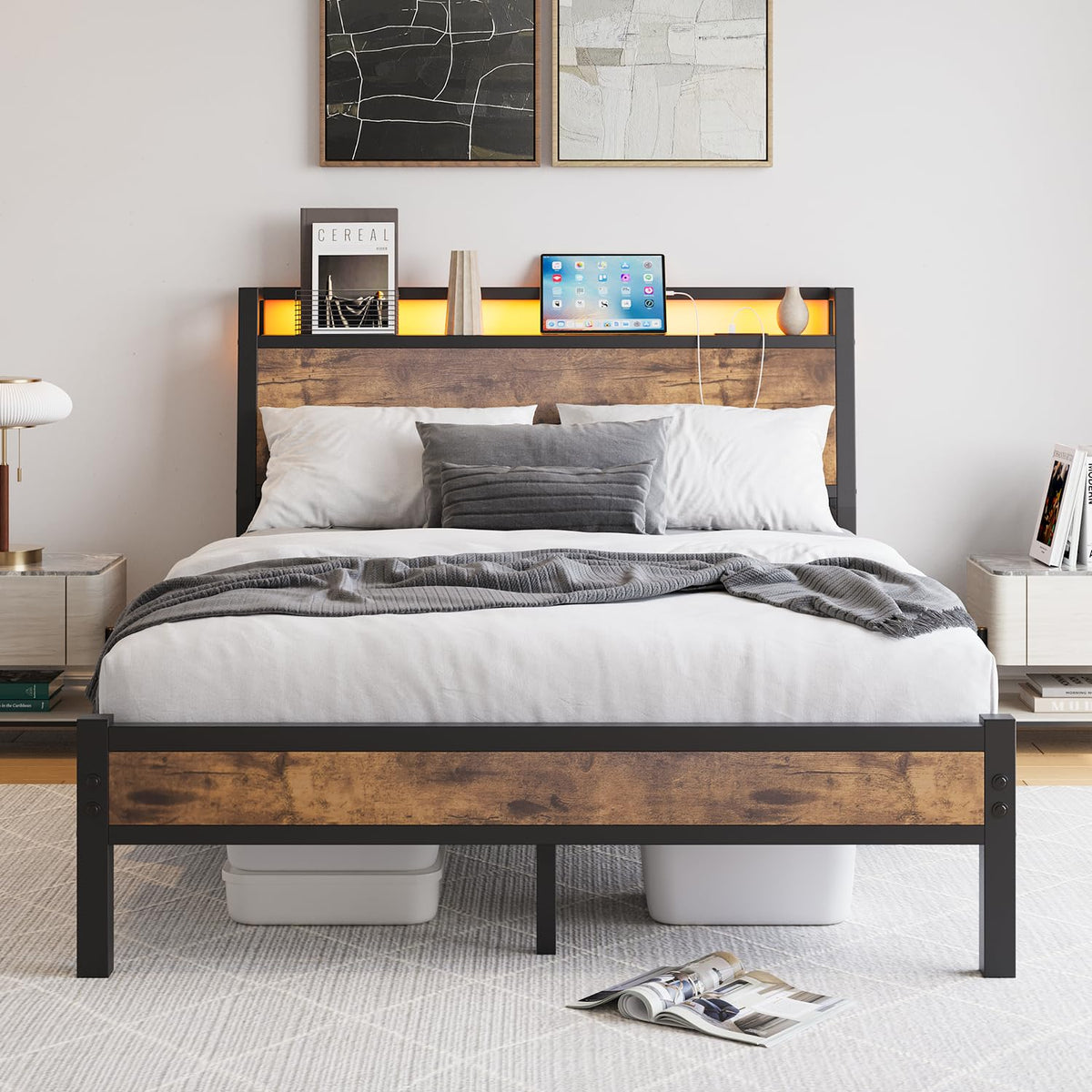 JELUTE Double Size Bed Frame, Black 135 x 190 cm