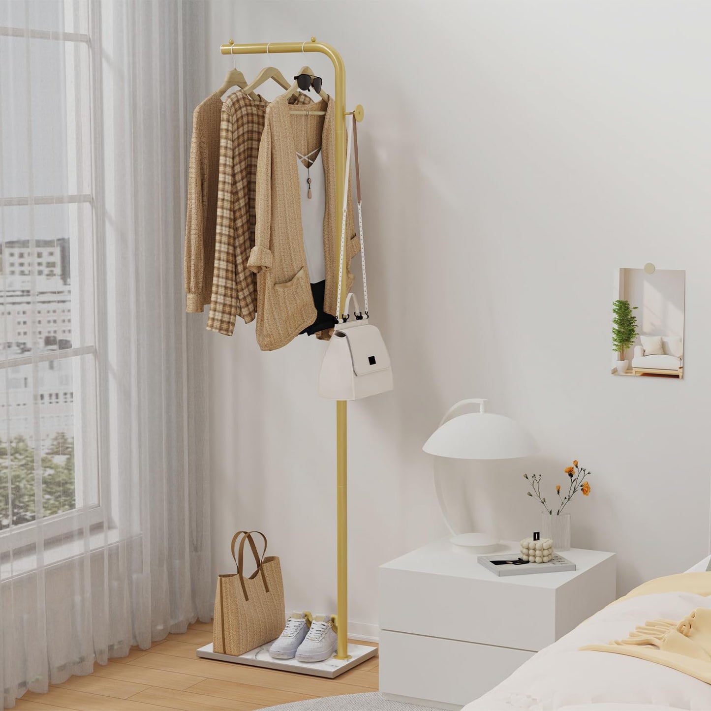 OUTBROS Metal Coat Rack, Freestanding Clothes Rail, 180cm, Gold