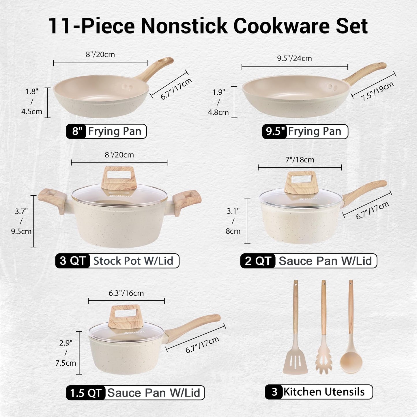 M MELENTA Pots and Pans Set Non Stick, 11 Piece Die-Cast Induction Hob Pan Set, Ceramic Cookware Set Nonstick Cooking Sets with Frying Pans, Saucepan