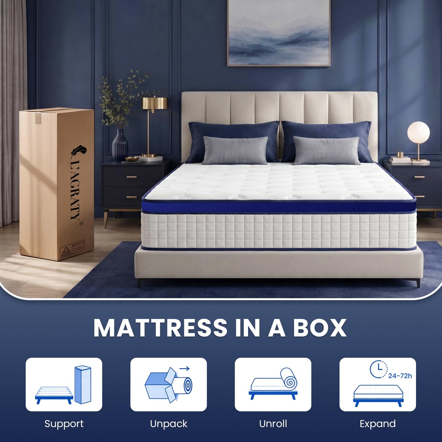 L'AGRATY Double Mattress, Hybrid Memory Foam Mattress 7 Zone Orthopedic Pocket Sprung,Pressure Relief Motion Isolation Medium Firm 135x190x22cm