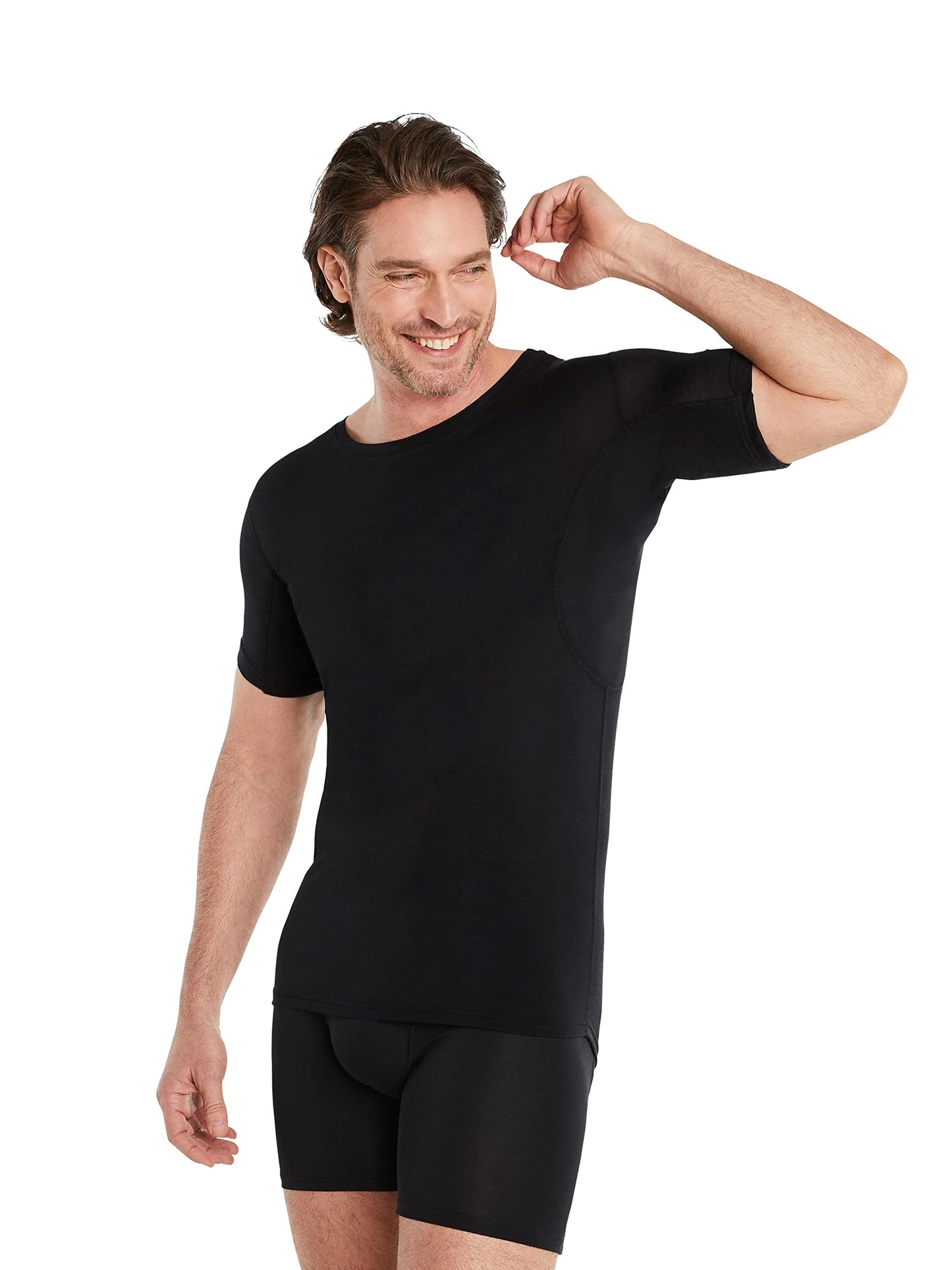 FINN Anti-Sweat Men's Shirt with Crew Neck and Built-in Armpit Sweat Pads to Combat Excessive Sweating - Undershirt with Guaranteed Protection Against