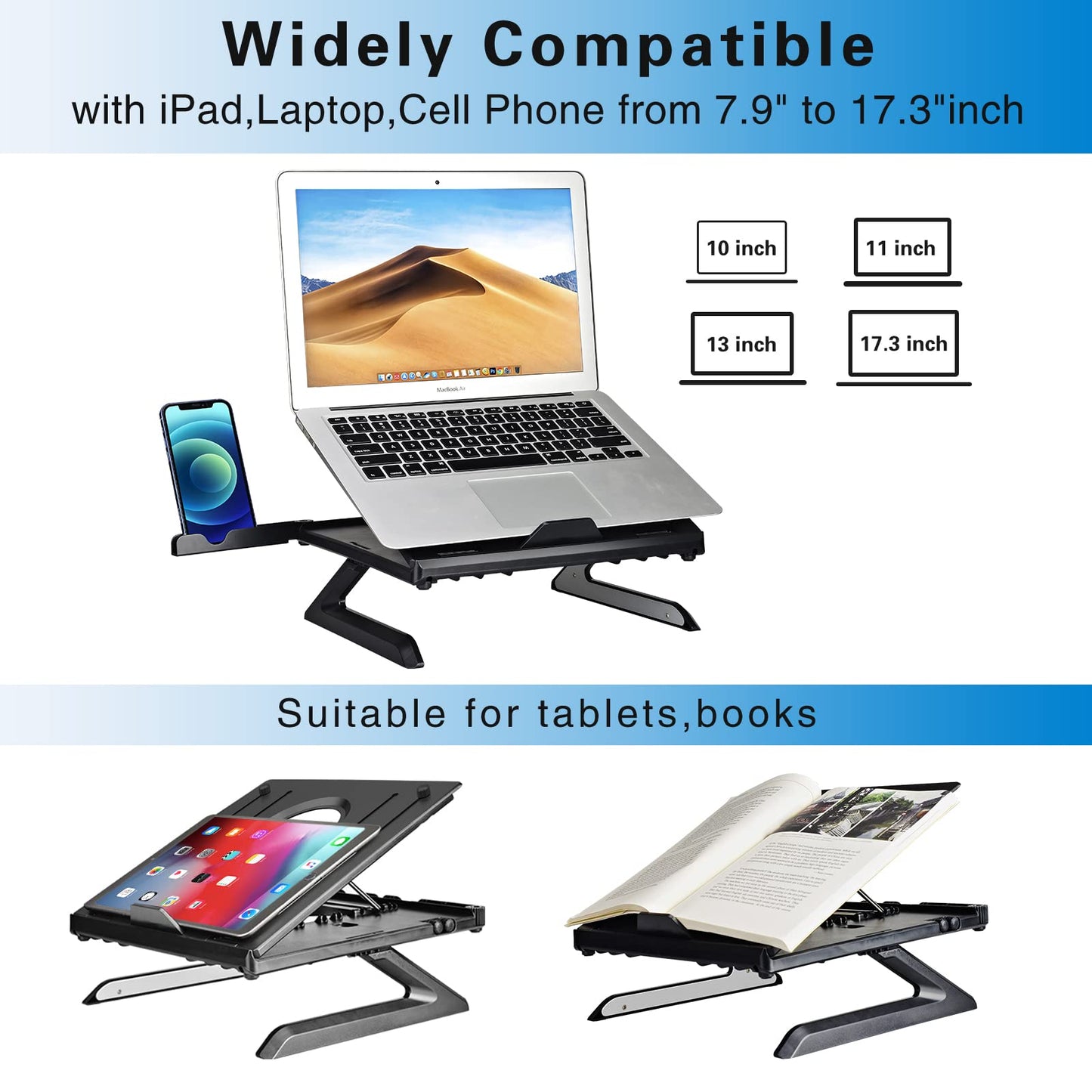 Urlixin Laptop Stand 9 Adjustable Height - Laptop Riser with Foldable Legs & Cell Phone Holders for Desk