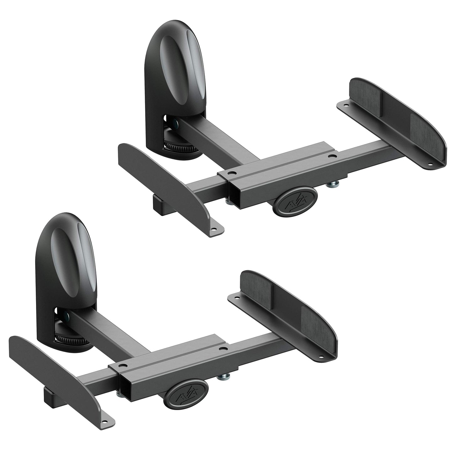 mahara Black Universal Speaker Mounts - Pair of swivel & tilt speaker brackets - Side clamping - Max Weight 20Kg - Max swivel 130?- Max tilt 20?