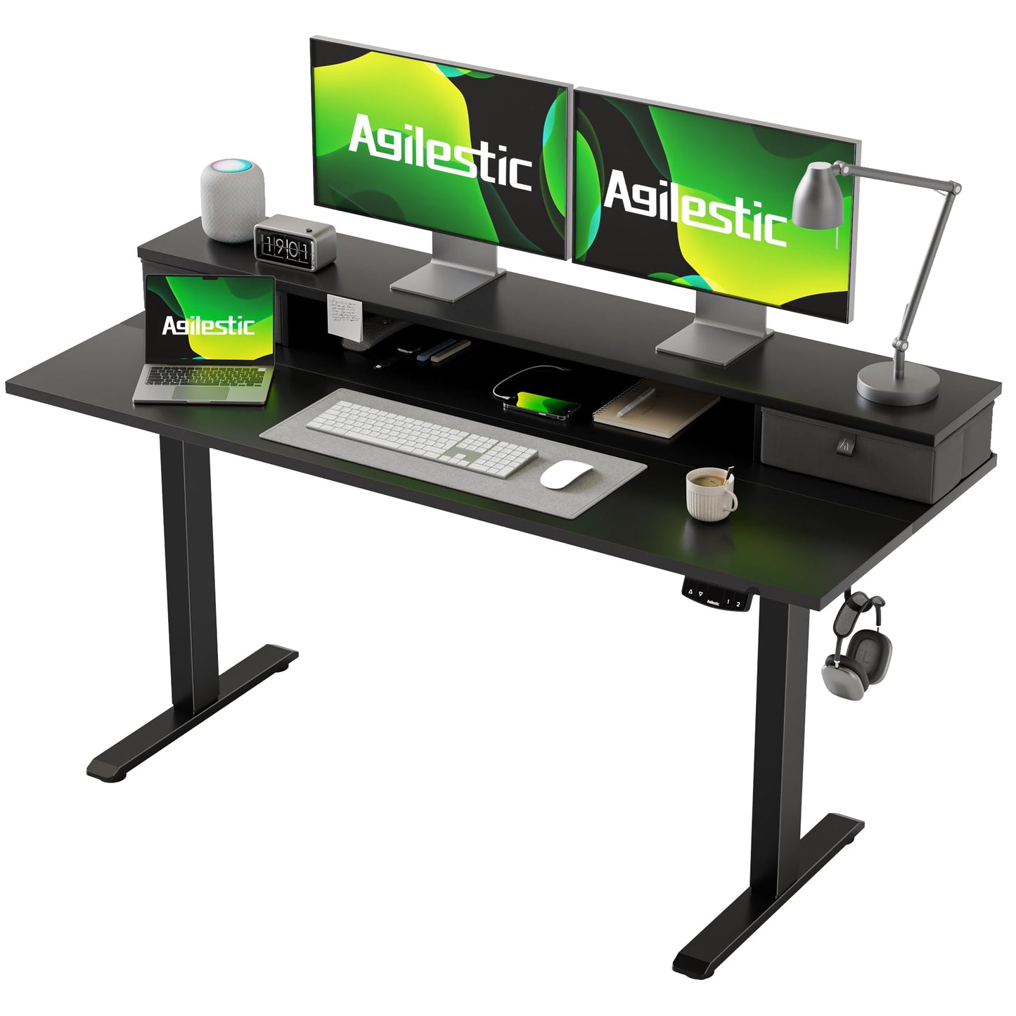 Agilestic Electric Adjustable Height Desk, with 2 Fabric Drawers, 140x60cm
