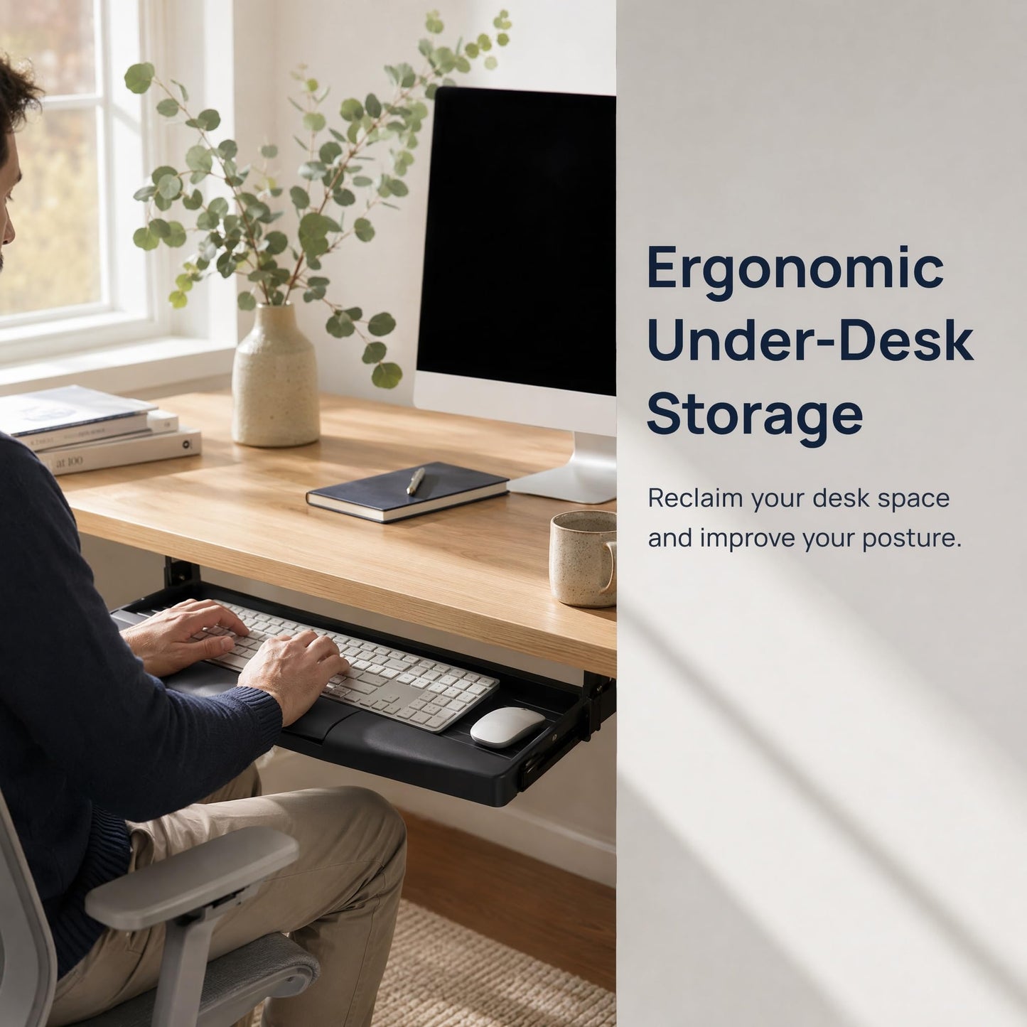 TEHAUX Under Desk Keyboard Tray, Slide Out Keyboard Drawer