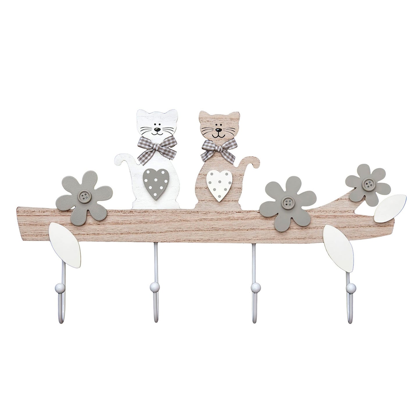 SPOTTED DOG GIFT COMPANY Coat Hooks Wall Mounted Coat Rack, Decorative Wooden 4 Hook Wall Hanger for Clothes Keys