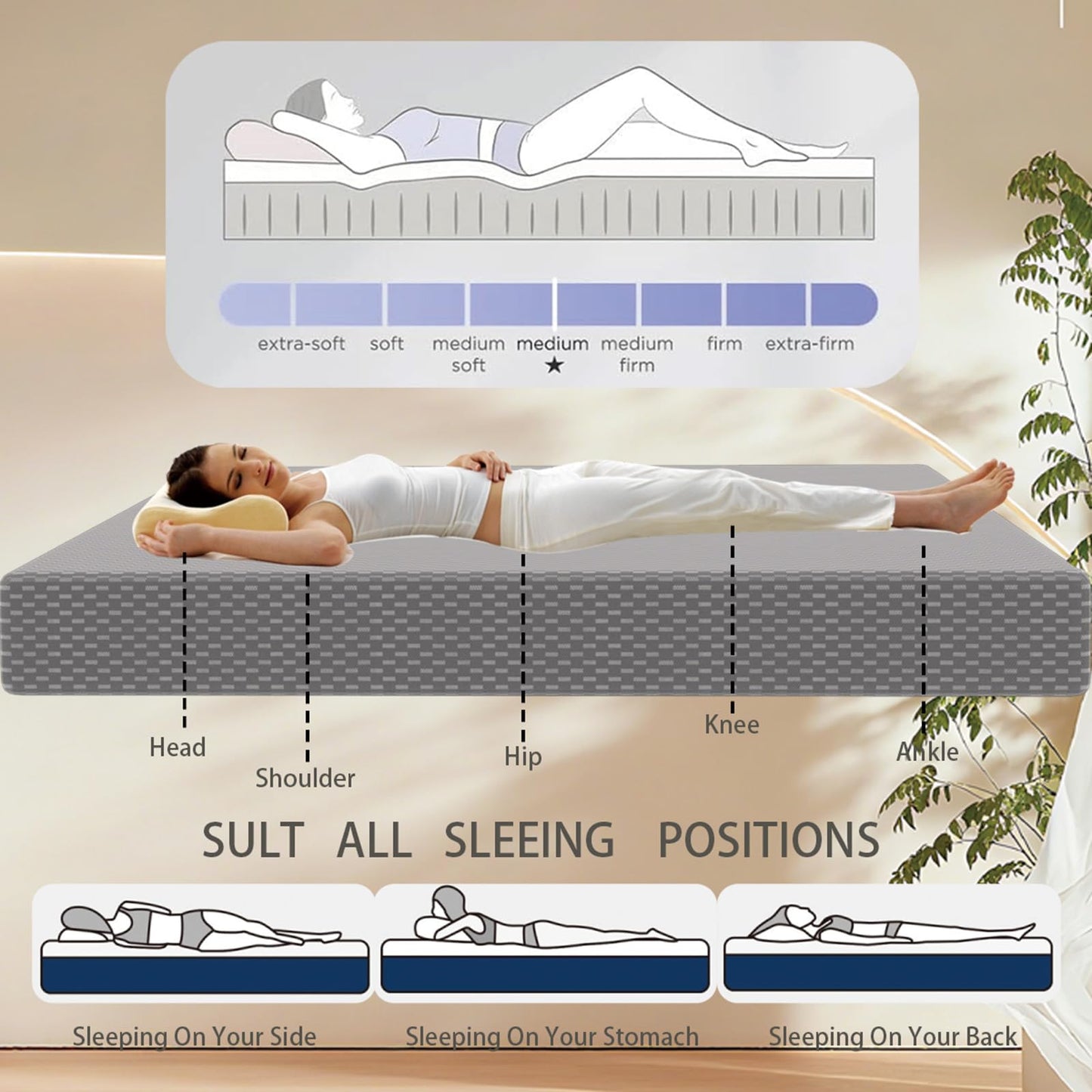 Dai Lufei Memory Foam Small Double mattress,Medium Firm Support,Mattress Protector with Zipper Removable Cover,Soft Comfort(Grey, Small Double 20cm)