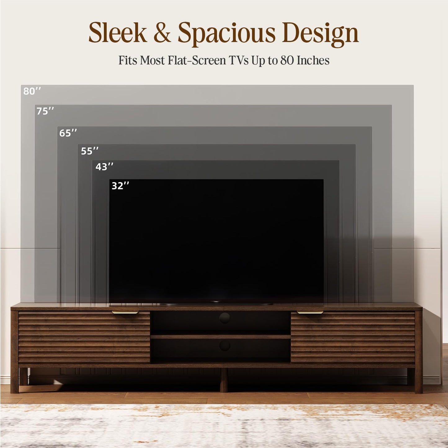 IKALIFE Wooden TV Unit, 200cm Long TV Stand Cabinet with Storage, Walnut