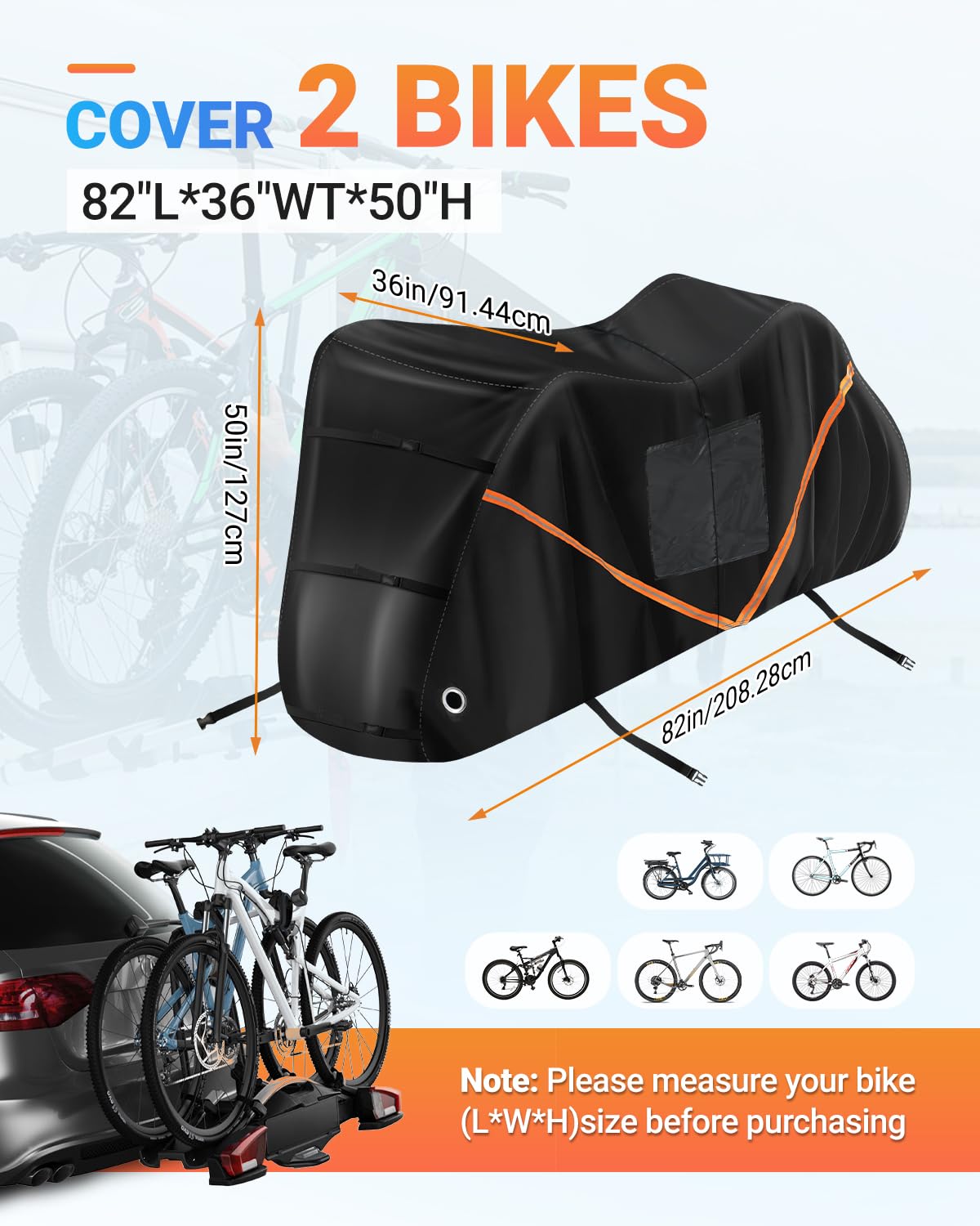 SUPAREE 2 Bikes Bicycle Cover Storage Outdoor Folding Bike Cover Waterproof Bike Covers for Transport 2 Bikes 420D Oxford Heavy Duty for Motorhome Car