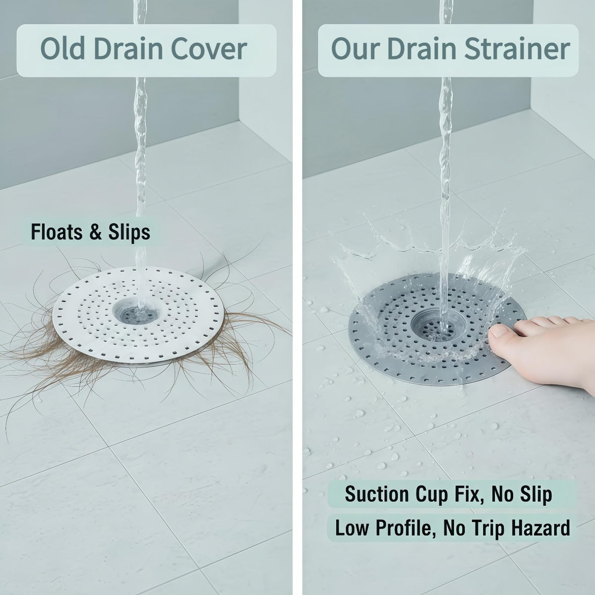 Silicone Hair Catcher, 3-Pack Shower Drain Cover with Suction Cups, Sink Strainer for Kitchen & Bathroom