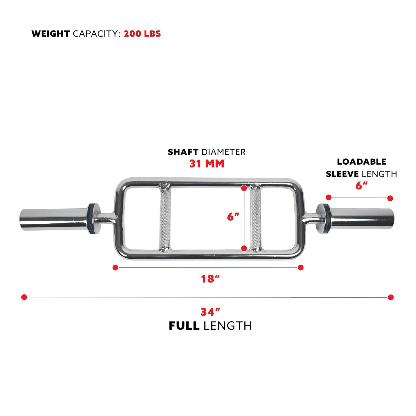 Sunny Health & Fitness 34" Olympic Triceps Bar with Ring Collars, Small
