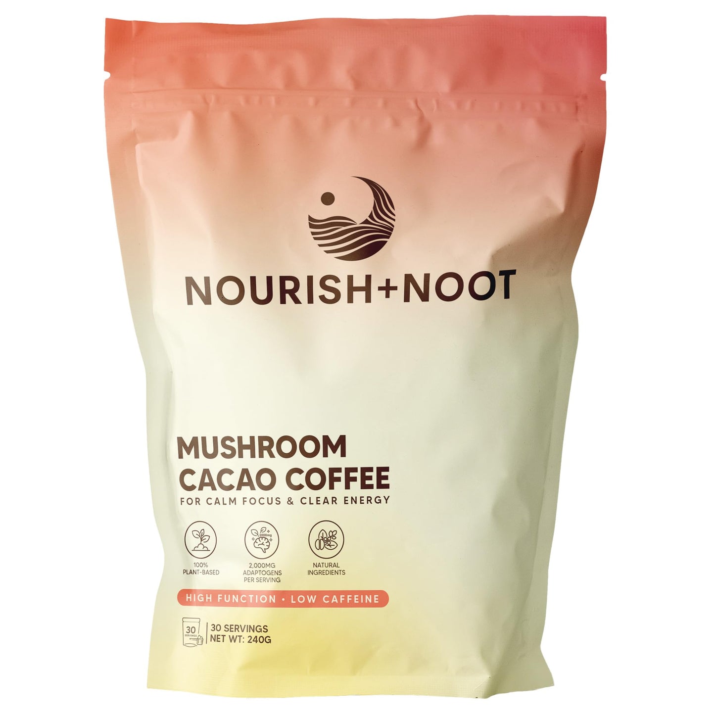 Mushroom Coffee with Cacao | Low Caffeine Adaptogen Blend with Lion?s Mane, Ashwagandha & Maca | Focus & Calm Energy | 30 Servings
