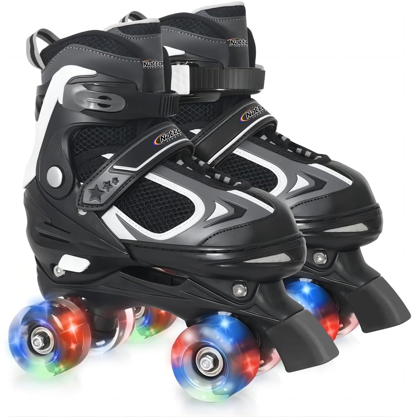 Nattork Kids Roller Skates for Boys Girls, 4 Sizes Adjustable Roller Skates with All Light up Wheels, Full Protection for Children's Indoor Outdoor