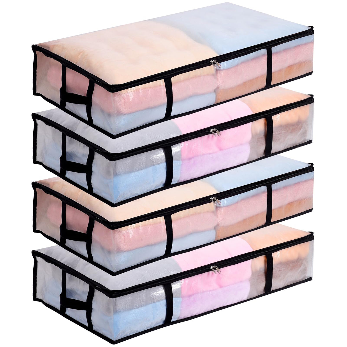 4 Pack 90L Under Bed Storage Bags Foldable UnderBed Storage Box, Clear PP