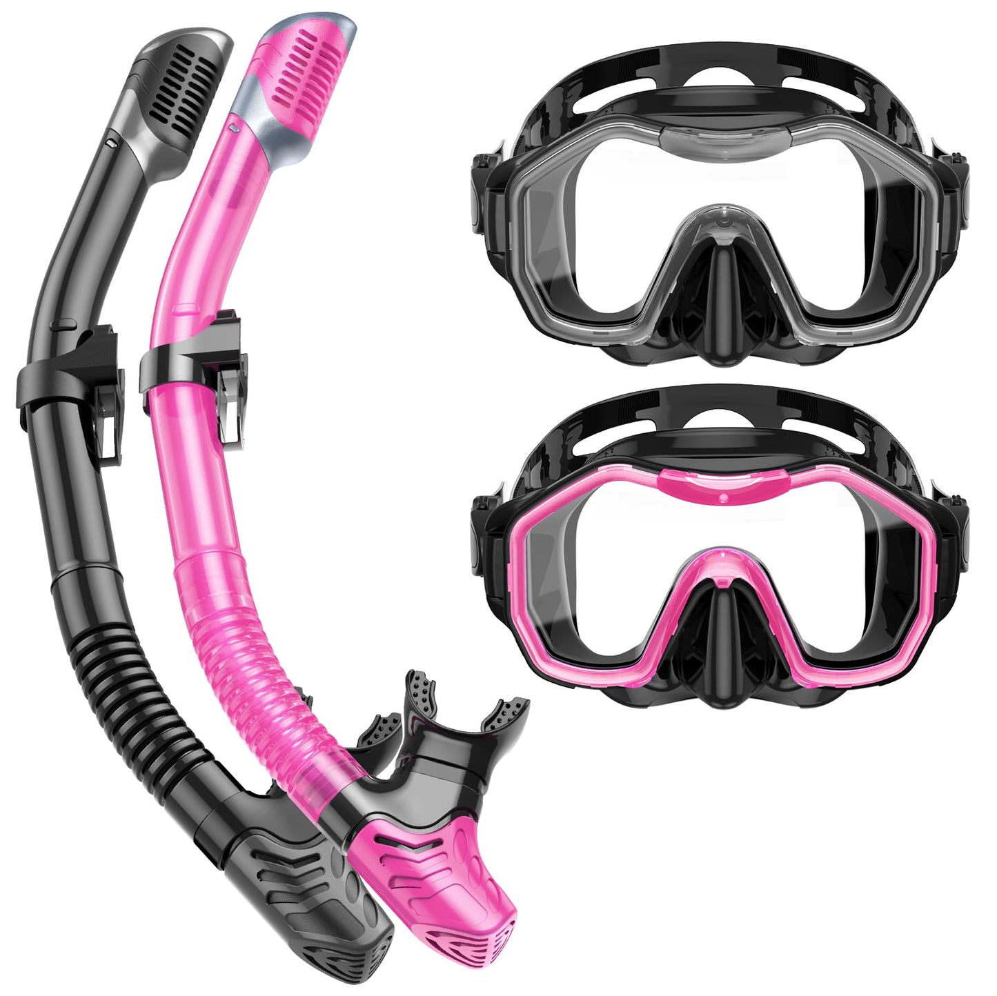 Lealinga Snorkel Set Adults 2Pack, Snorkel Mask Anti-Fog Panoramic View Diving Mask Dry Top Snorkel Kit with Travel Bag Diving Set for Snorkeling
