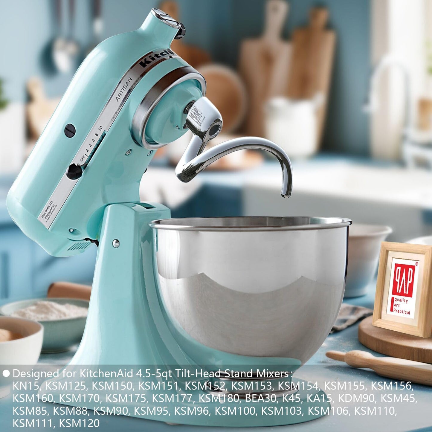 Stainless Steel Spiral Dough Hook Replacement for KitchenAid 4.5QT & 5QT Bowl Tilt-Head Stand Mixers, Rustproof & Easy Clean, Efficient Kneading for