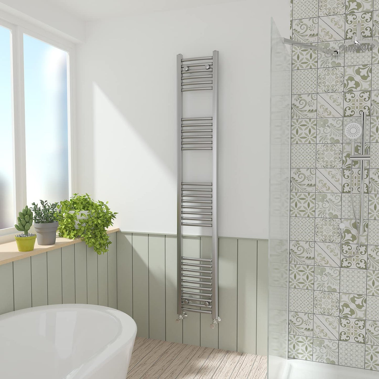 NRG Chrome Curved Central Heating Towel Rail Heated Rad Radiator 1800×300mm