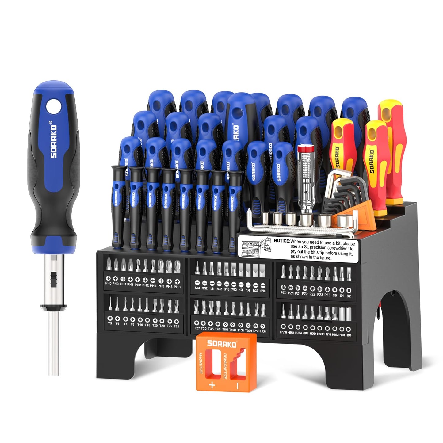 SORAKO 118Pcs Screwdriver Set Magnetic, Including Ratchet Screwdriver, Bits, Precision Screwdrivers, Insulated Screwdrivers, Voltage Tester,