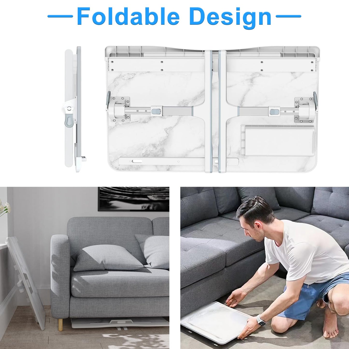 Laptop Stand for Bed, Potuopy Leather Adjustable Height Angle X-Large Bed Desk, Foldable Laptop Bed Table for Working Reading Eating on Bed Sofa Floor