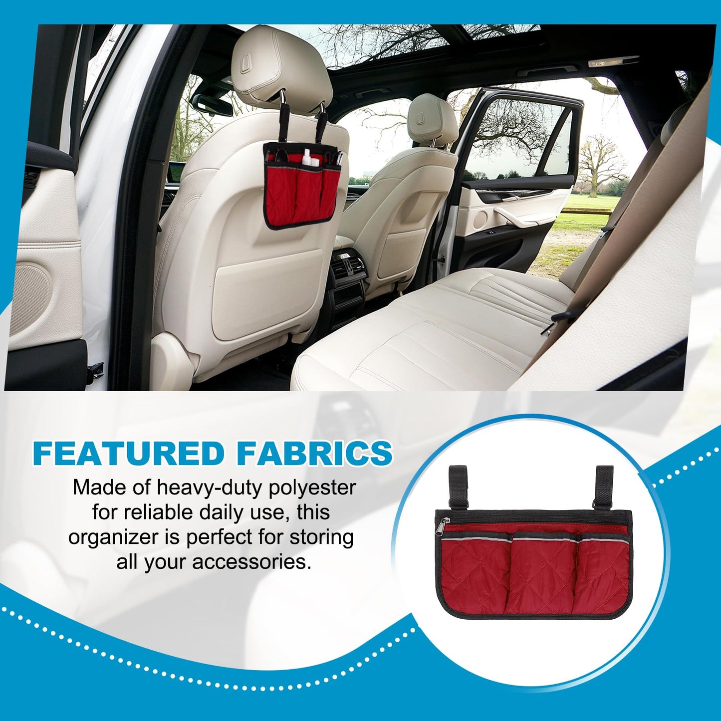 YELARXI Beach Chair Armrest Bag, Beach Side Bag Hanging Storage Organizer with Reflective 4 Pockets Waterproof Pouch 13 x 7" & 2Pcs & Red - Fit for