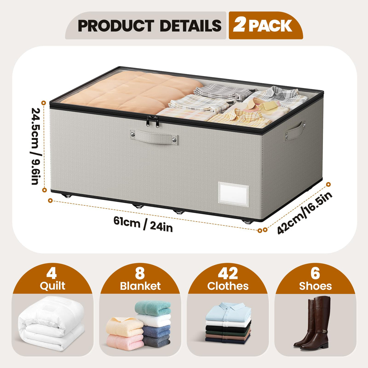 Mavivegue 63L Under Bed Storage on Wheels,2 Pack Underbed Storage Bins