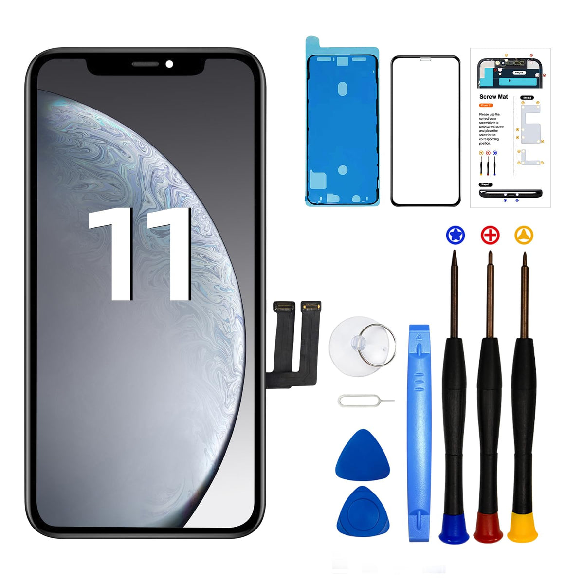 DTD LCD Display Screen for iPhone 11, 3D Touch Replacement Glass Digitiser Parts 6.1 Inch Replacement with Repair Kit, Compatible with Model A2111,