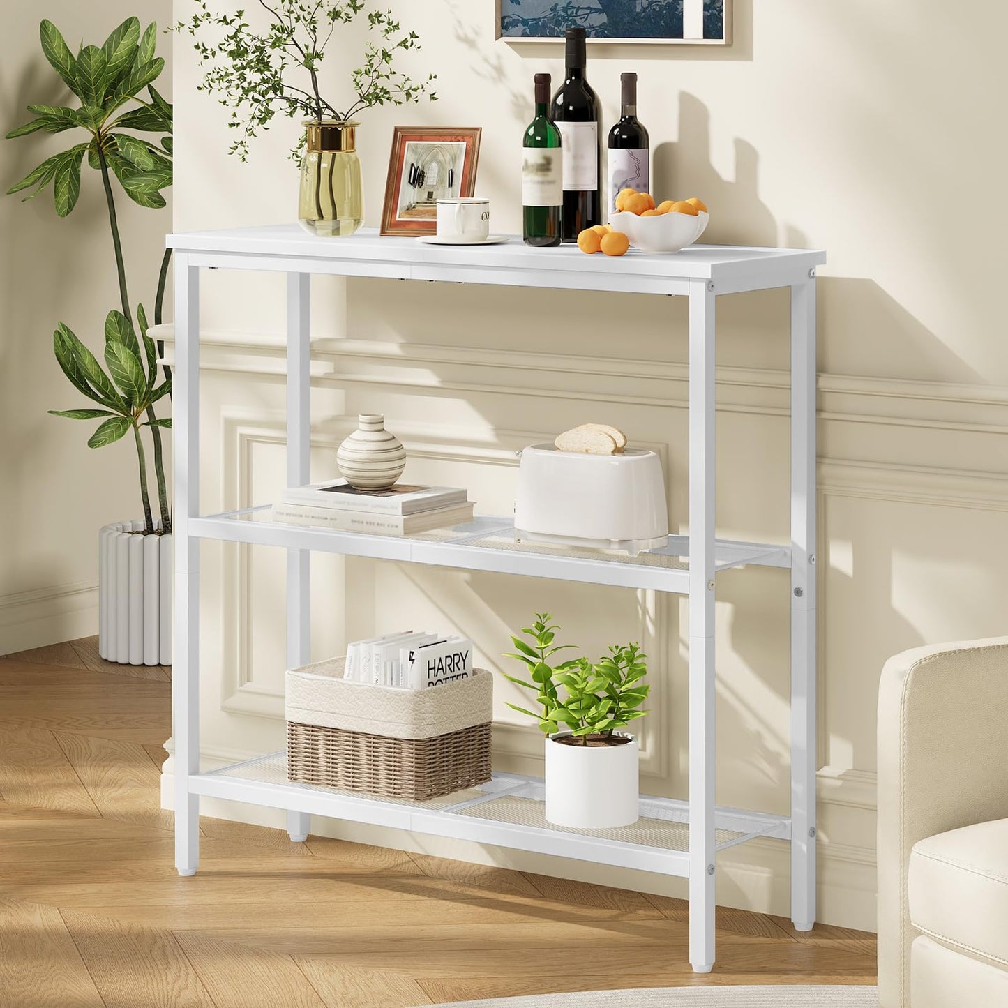 HOOBRO Console Table for Hallway Slim, 3-Tier Narrow Console Table, Hallway Table with 3 Shelves, Slim Sofa Table for Small Spaces, Living Room