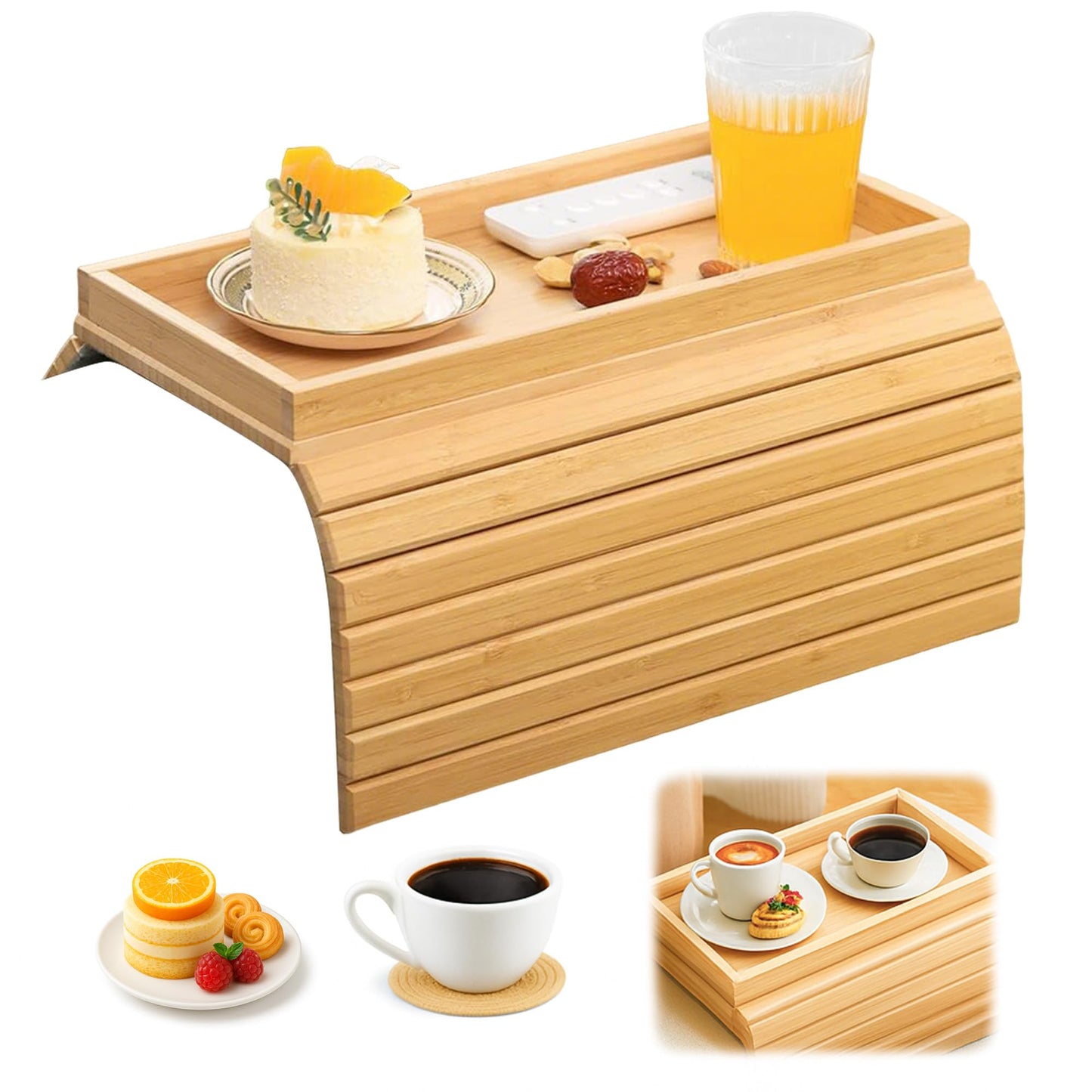 Wooden Sofa Arm Tray Table: Foldable Sofa Armrest Tray Anti-Slip Design