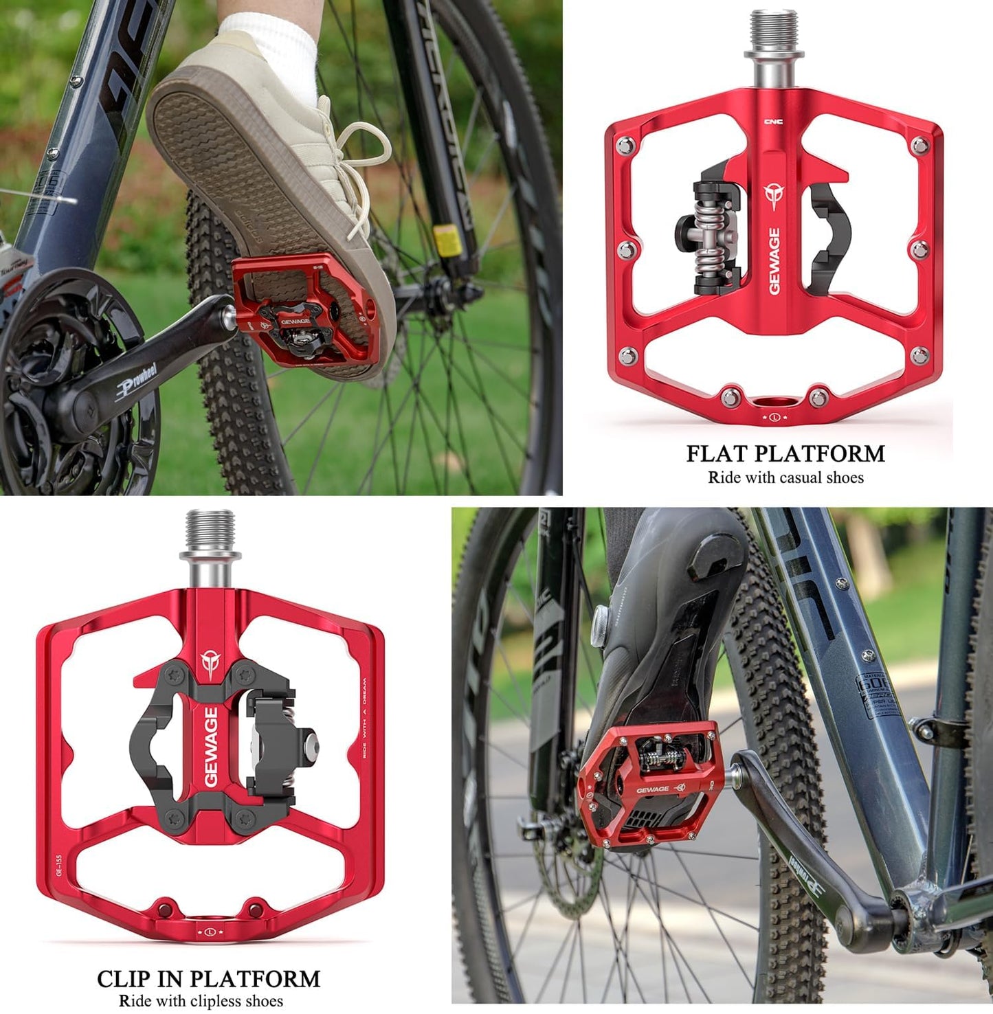 GEWAGE Mountain Bike Pedals- Dual Function Bicycle Flat Pedals and SPD Pedals- 9/16" Platform Pedals Compatible with SPD for Road Mountain BMX Bike