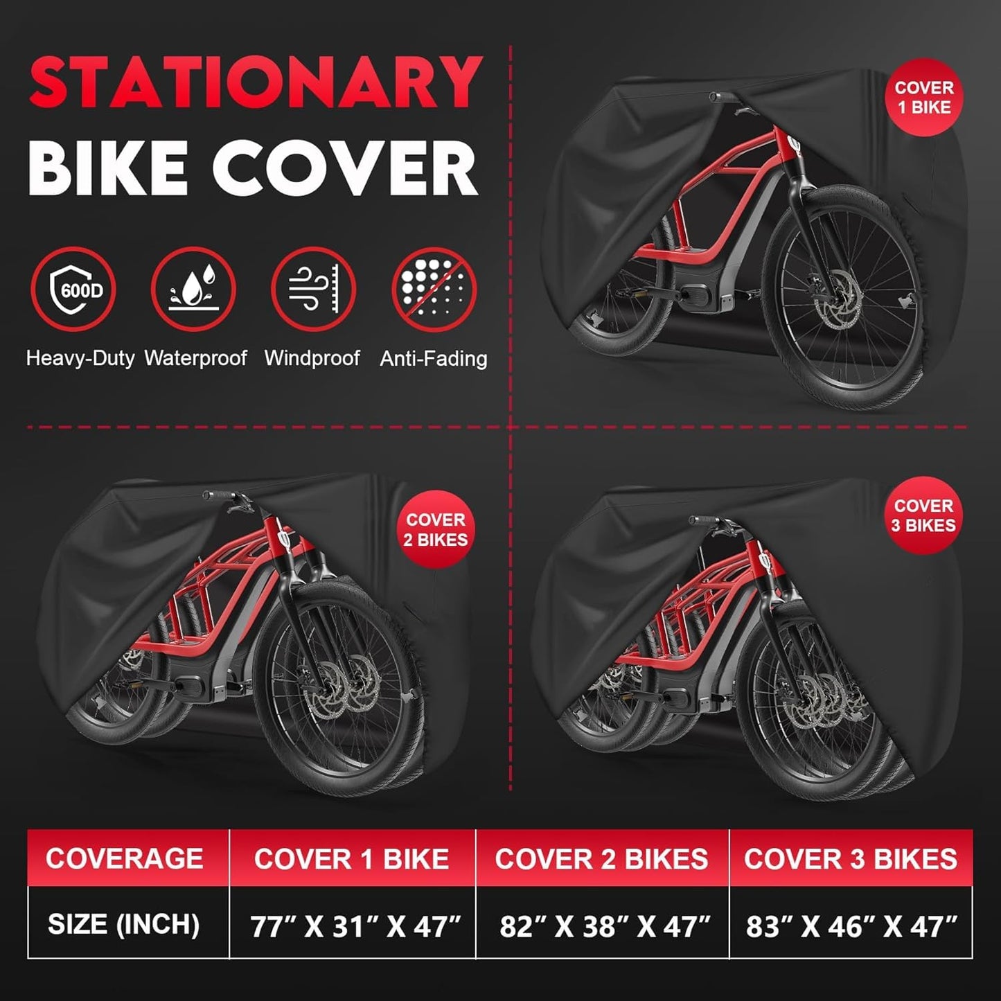 Zettum Bike Cover - 600D PU Coating Stationary & Outdoor Bike Cover for Mountain & Road Bikes & Scooters - Waterproof & Heavy Duty