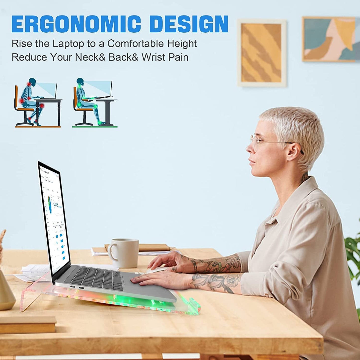 MAMBASNAKE Laptop Riser for Desk, Clear Acrylic Laptop Stand, Ergonomic Computer Stand for Laptop