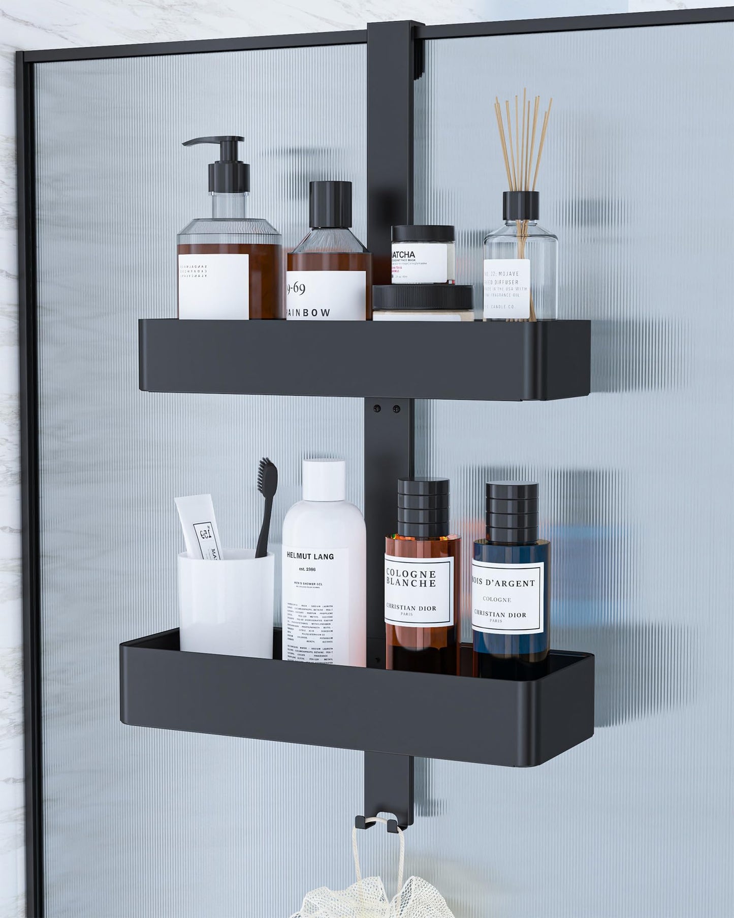 Kitsure Shower Caddy - 2-Tier Over Door Bathroom Accessory Hanging, Drill-Free & Rustproof Bathroom Shelves, Versatile Bathroom Shelf for Shampoo,