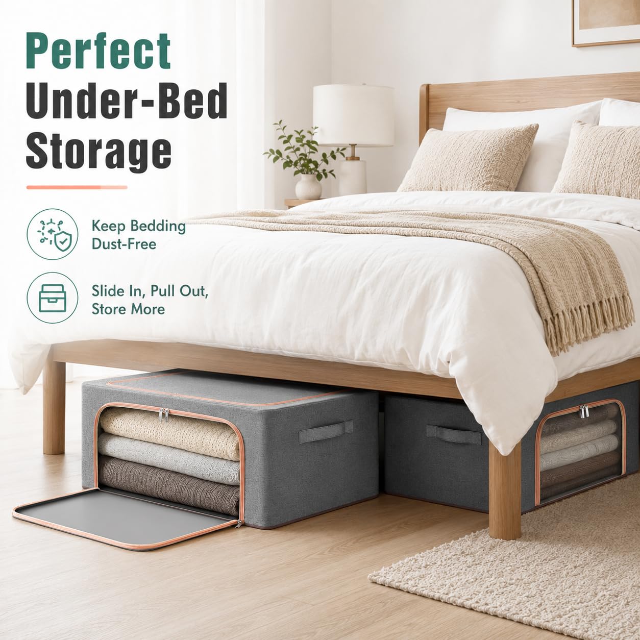 Clothes Storage Bags for Wardrobe, 3PCS 24l Under Bed Storage Bag with Zip