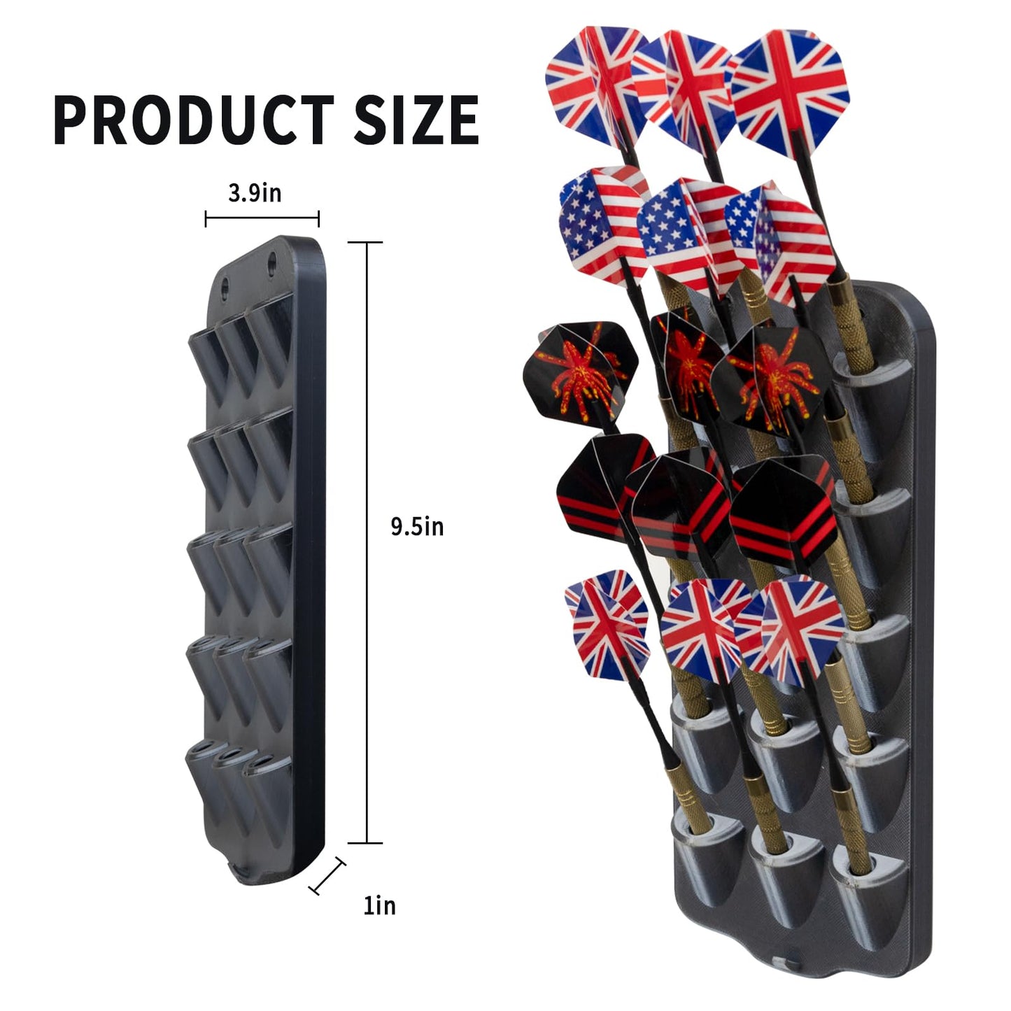 Extguds Dart Holder Wall Mount,Dart Display Rack Displays 15 Steel/Soft Tip Darts,Dart Stand with Storage Bag,Dart sharpener,Dart