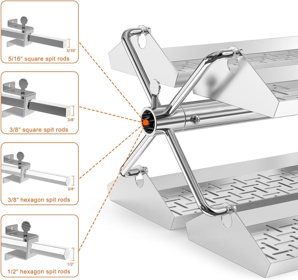 onlyfire BRK-6026 BBQ Grill Rotating Stainless Steel Rotisserie Trays Kit with Hexagon Hole- Fits for 18" and Larger Grill